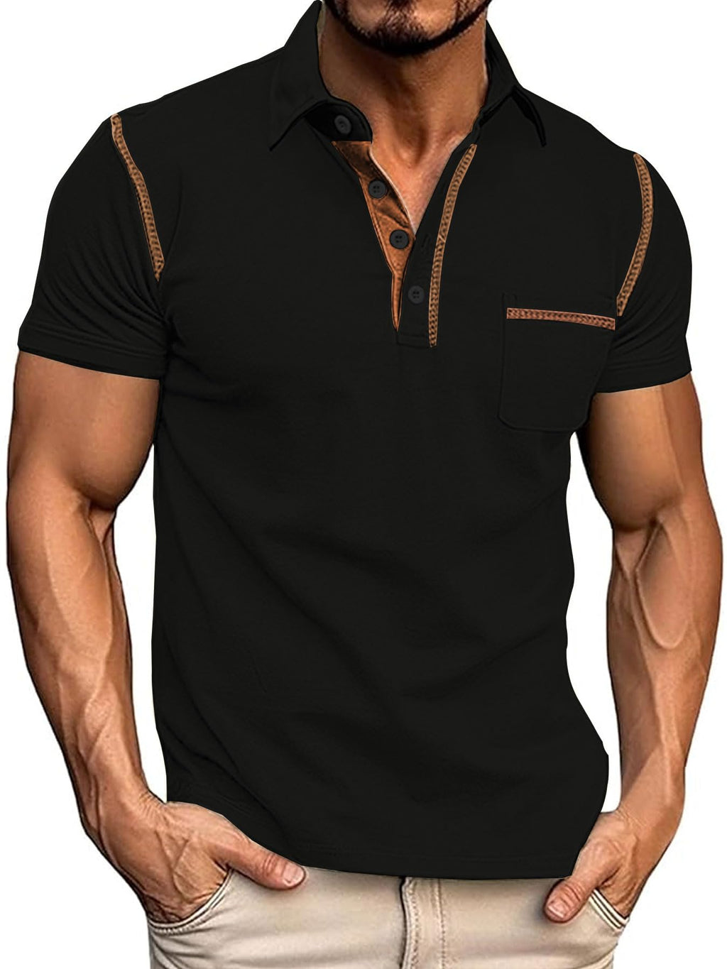 QOSOQ Men's Polo Shirts Short Sleeve Golf Polo T Shirt Lightweight Casual Button Down Shirts Summer Collared with Pocket