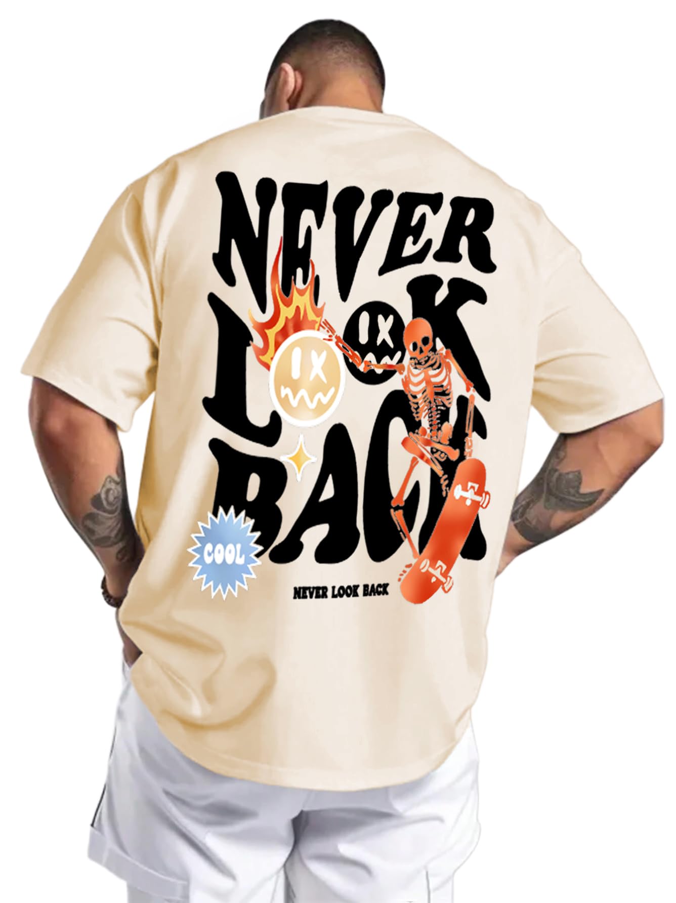 UOUA Mens Graphic Tees Vintage T-Shirts Oversized Letter Print Casual Crewneck Cotton Top Short Sleeve Rapper Streetwear