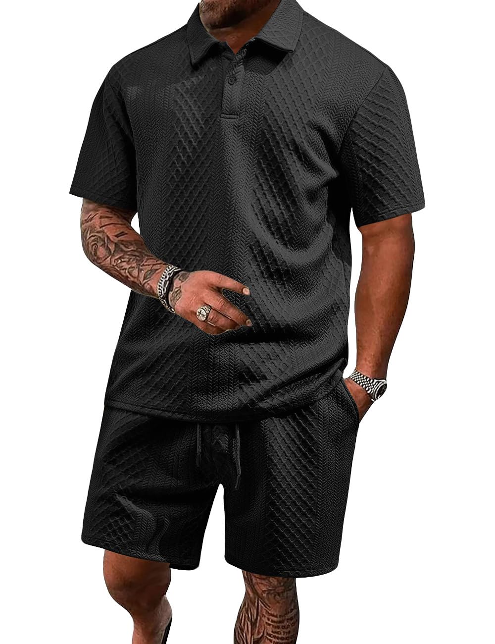 LINENNMAIN Men's 2 Pieces Outfits Casual Polo Shirt and Shorts Set Collar Athletic Jogging Summer Tracksuit