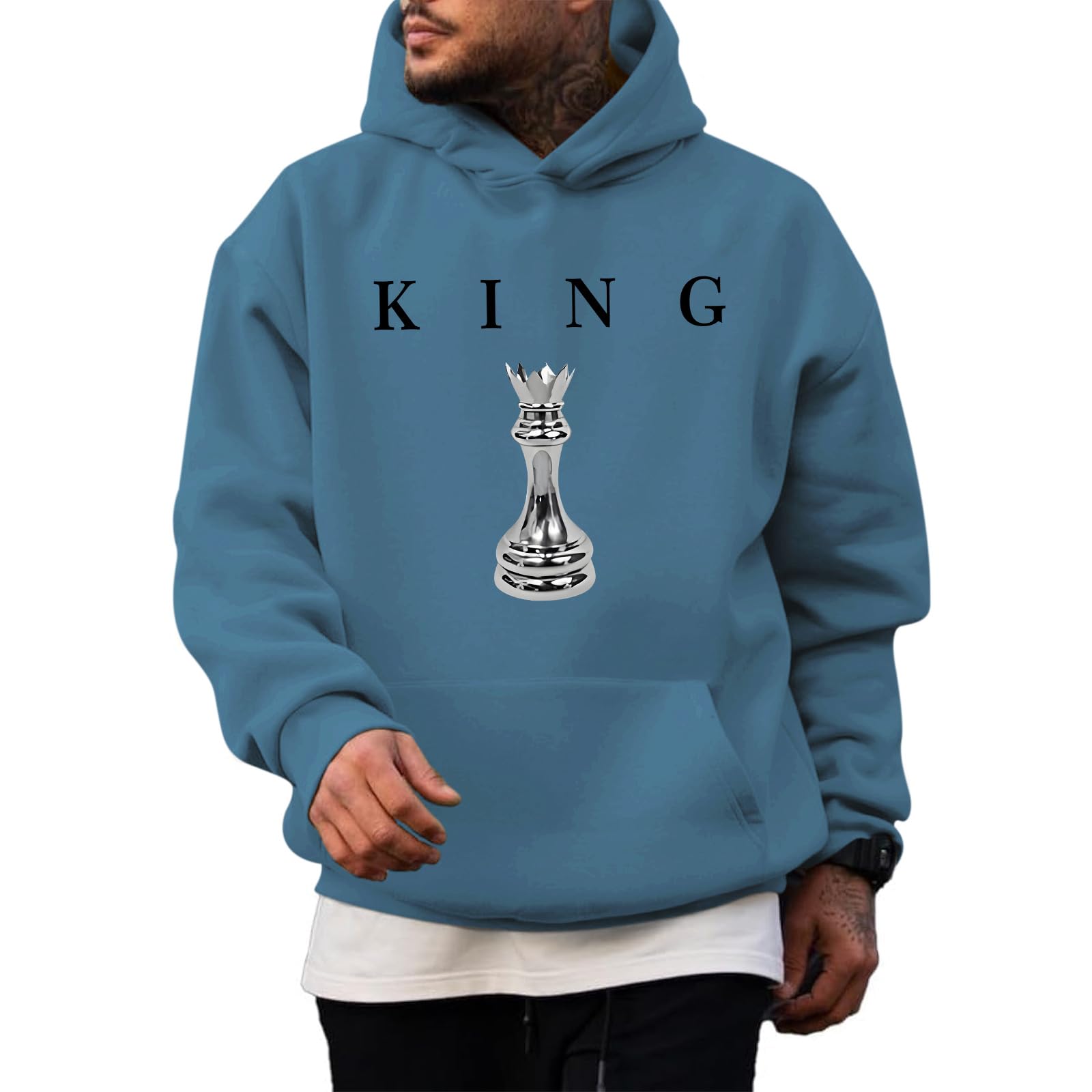 Kelxjia King Graphic Hoodies For Men Oversized Designer Hoodie Cool Chess Sweatshirts Urban Streetwear Drop Shoulder Pullover