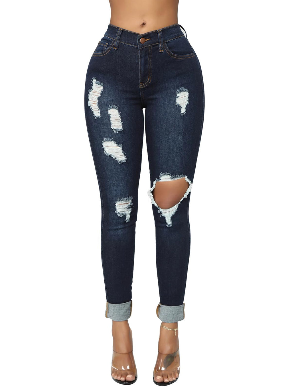 KUNMI Womens Classic High Waisted Skinny Stretch Butt Lifting Jeans Slim Fit Denim Pants