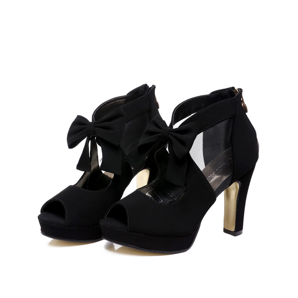 GATUXUS Open Toe Women Platform High Heel Shoes Bows Strappy Sandals