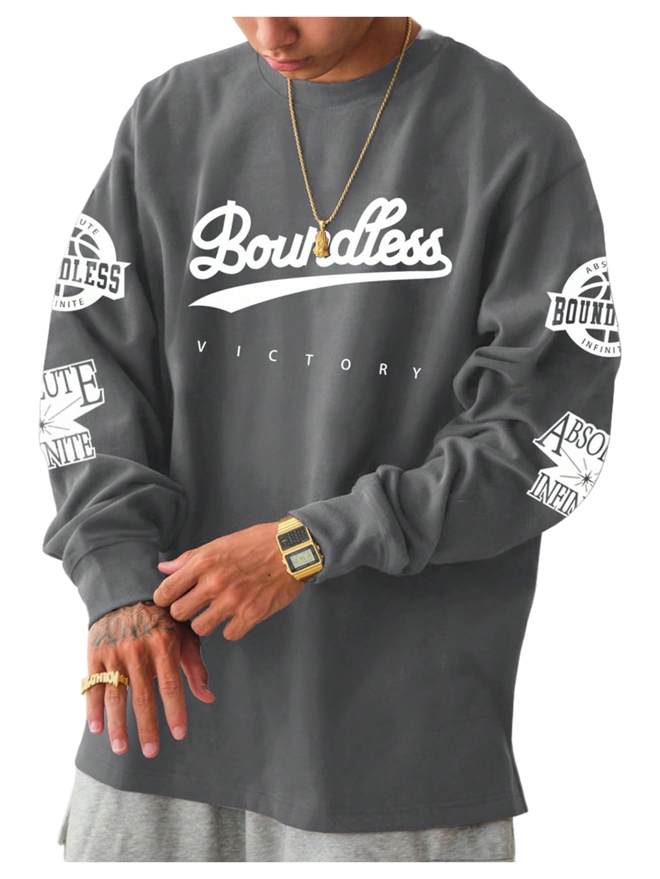 MakeMeChic Men's Graphic Oversized Sweatshirt Long Sleeve Crew Neck 90s Vintage Tee Shirts Streetwear