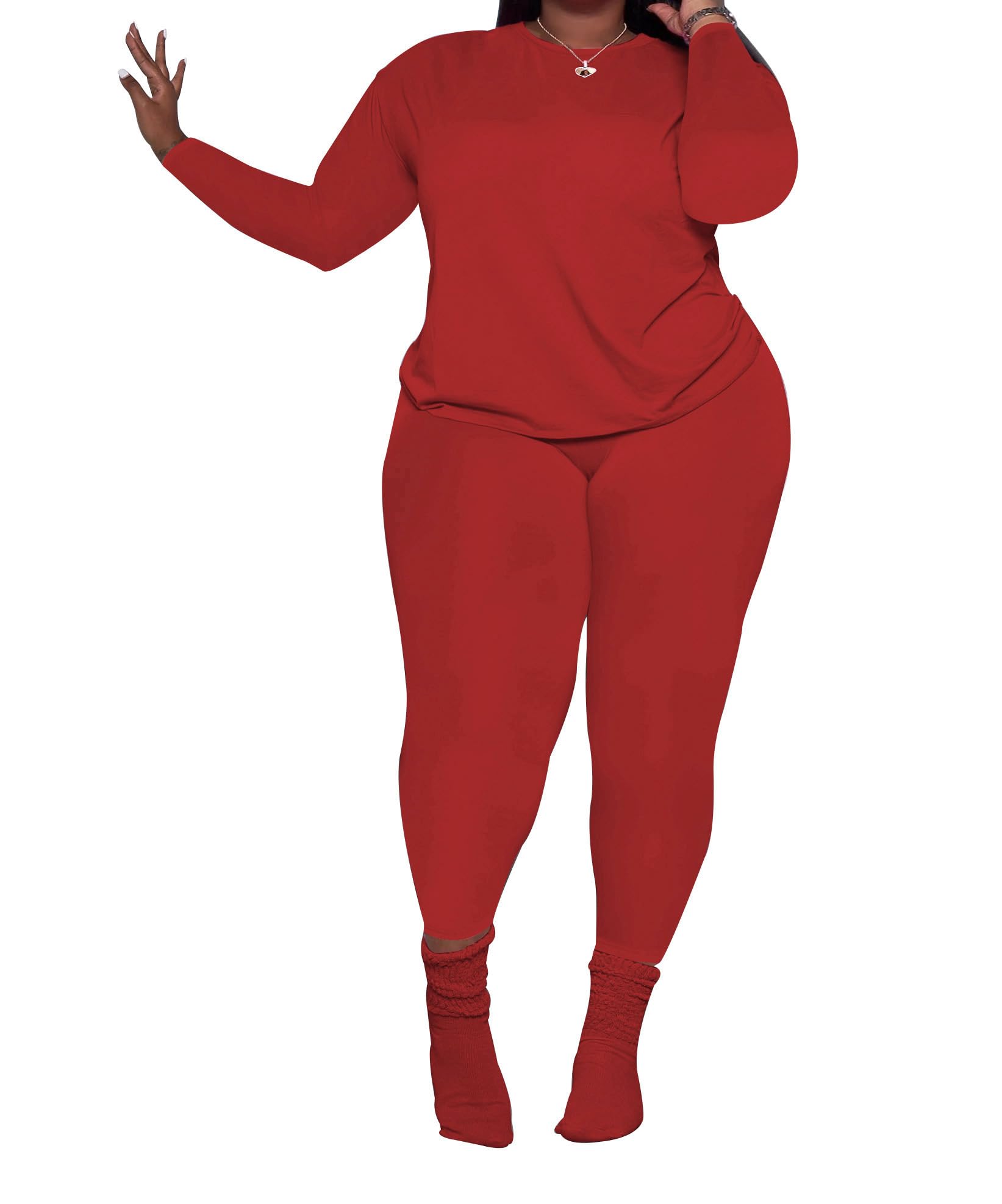 PINSV Women's Plus Size 2 Piece Outfits Tracksuits Long Sleeve Top Pants Sets Sweatsuit