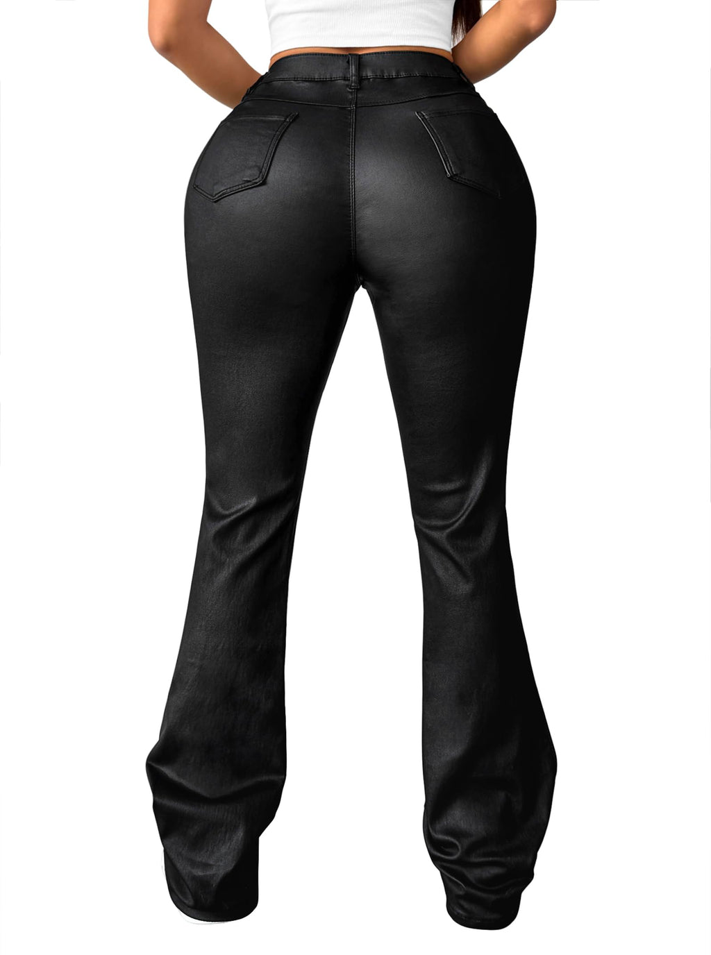 Avanova Women Faux Leather Butt Lifting Leggings Flare High Waist Sexy Bell Bottom Pants