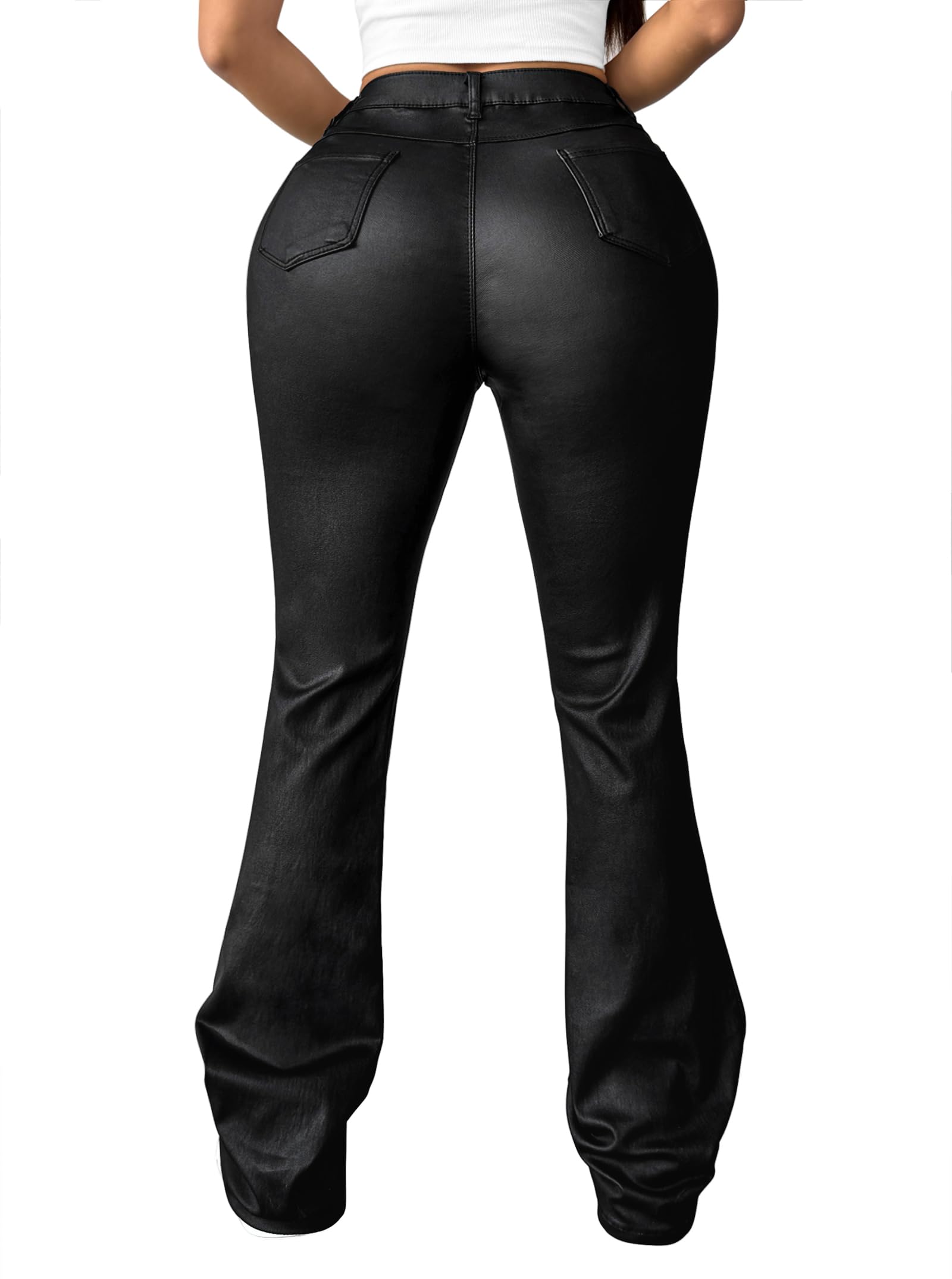 Avanova Women Faux Leather Butt Lifting Leggings Flare High Waist Sexy Bell Bottom Pants