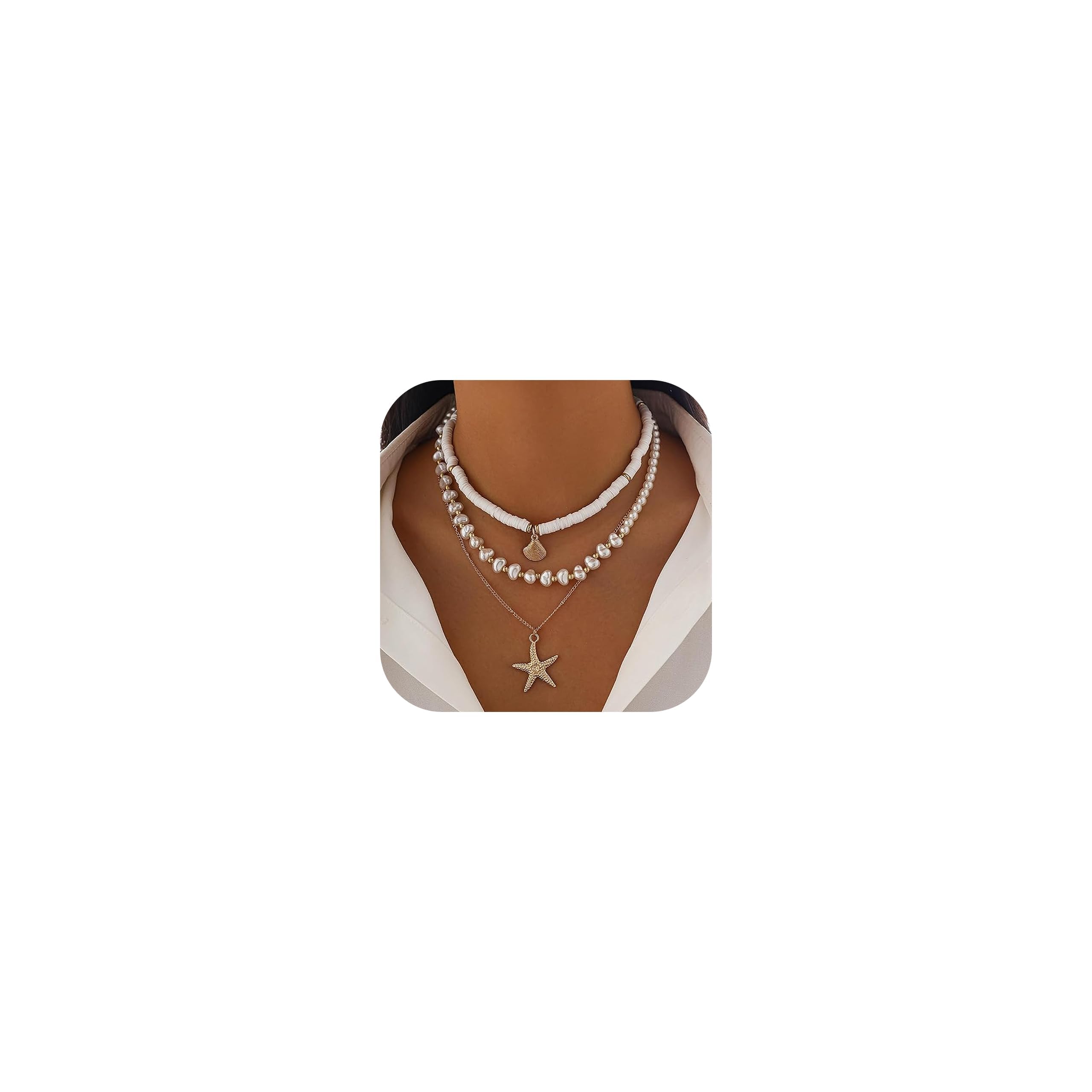YANCHUN Shell Necklace Beach Jewelry for Women Sea Shell Necklace Layered Gold Shell Charm Necklaces Summer Outfits for Women Beach Fashion Accessories