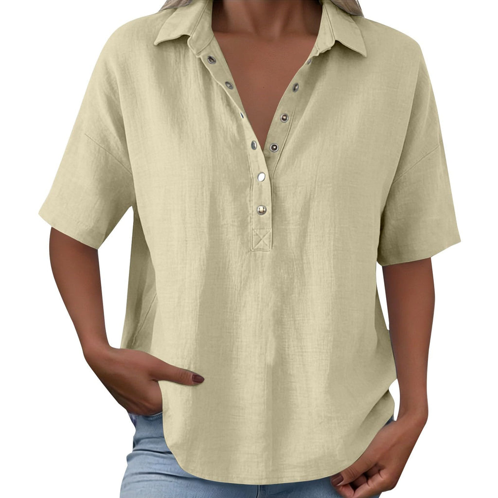 Linen Tops for Women Breathable Gauze Shirts Cotton Button Down Summer Elbow Length Blouses Dressy Casual Clothes