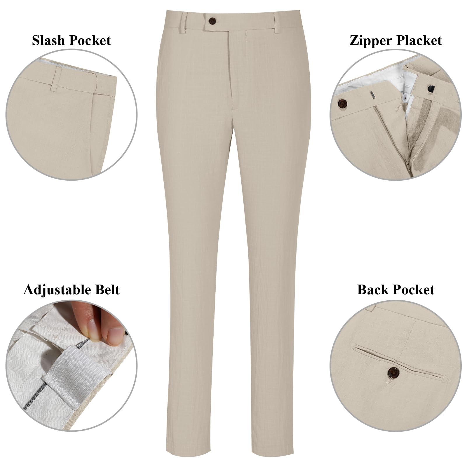 Diaryan Linen Men Suit Set Casual Tuxedo 2 Piece Regular Fit Blazer One Button Solid Jacket and Pants for Prom Wedding Party