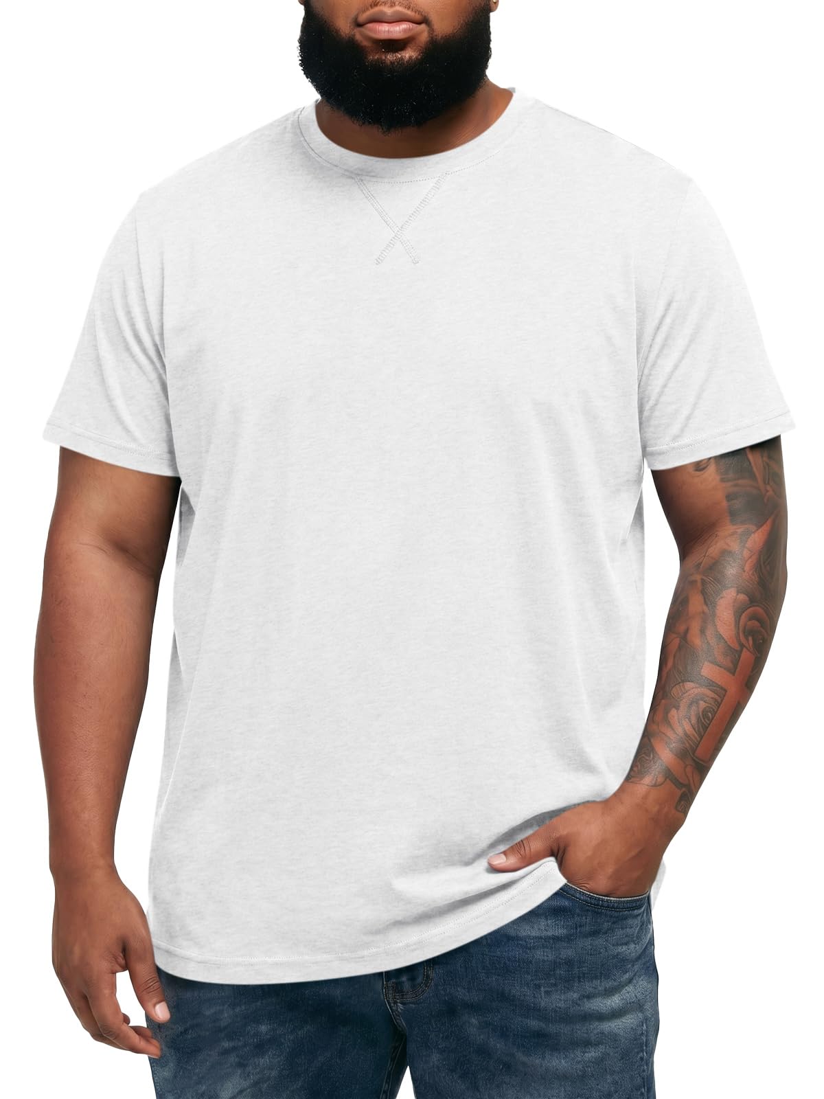 Runcati Mens Big and Tall Shirts Short Sleeve Crew Neck Casual T-Shirt Summer Longline Hipster Tee Shirts