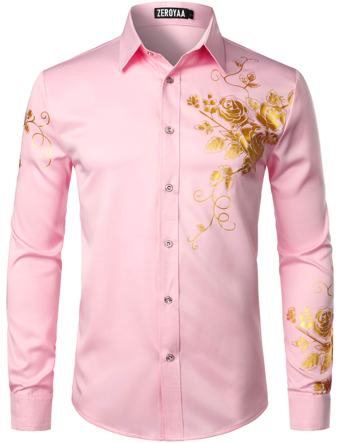 ZEROYAA Mens Hipster Printed Slim Fit Long Sleeve Button Up Party Dress Shirts