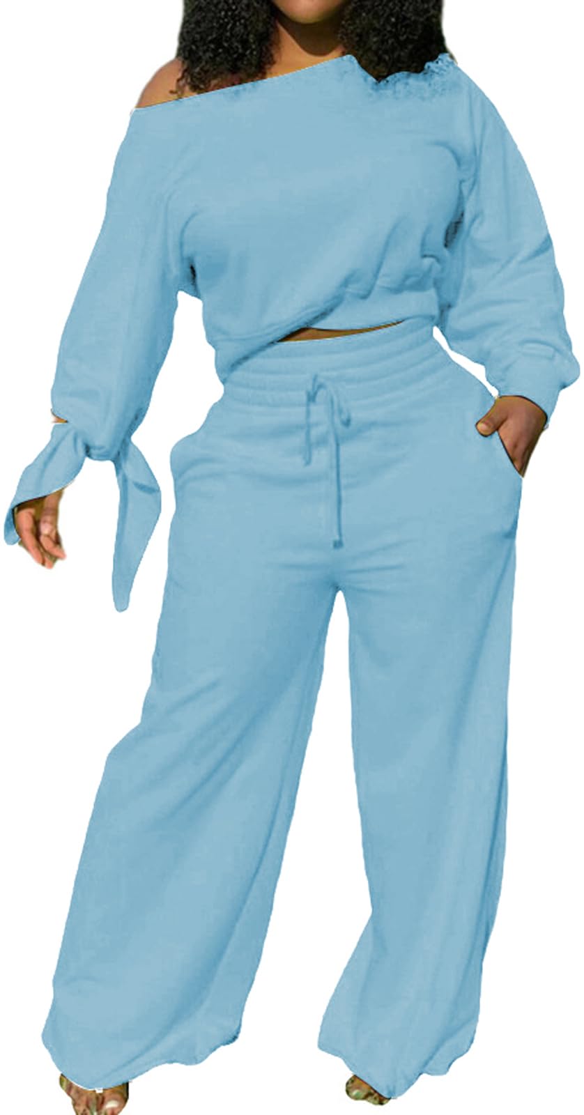 Yiershu Lounge Sets for Women 2026 Sweatsuits 2 Piece Outfit Tracksuit Matching Set Wide Leg Sweatpant