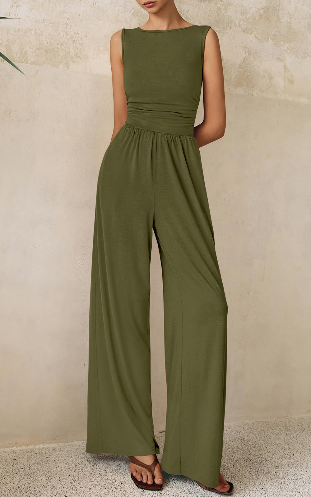 PRETTYGARDEN One Piece Jumpsuits for Women Dressy Casual Sleeveless Crewneck Wide Leg Rompers Jumpers Vacation Summer Outfits