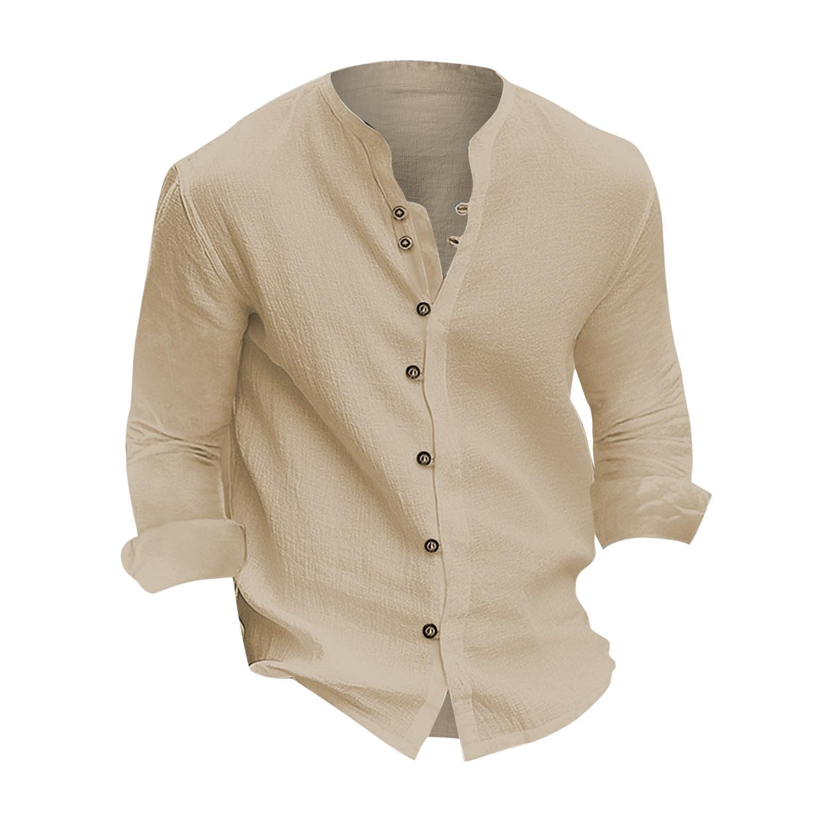 Long Sleeve Shirt Men Vintage Lightweight Plus Size Button Down Blouses Casual Workout Loose V-Neck Cotton Linen Tops