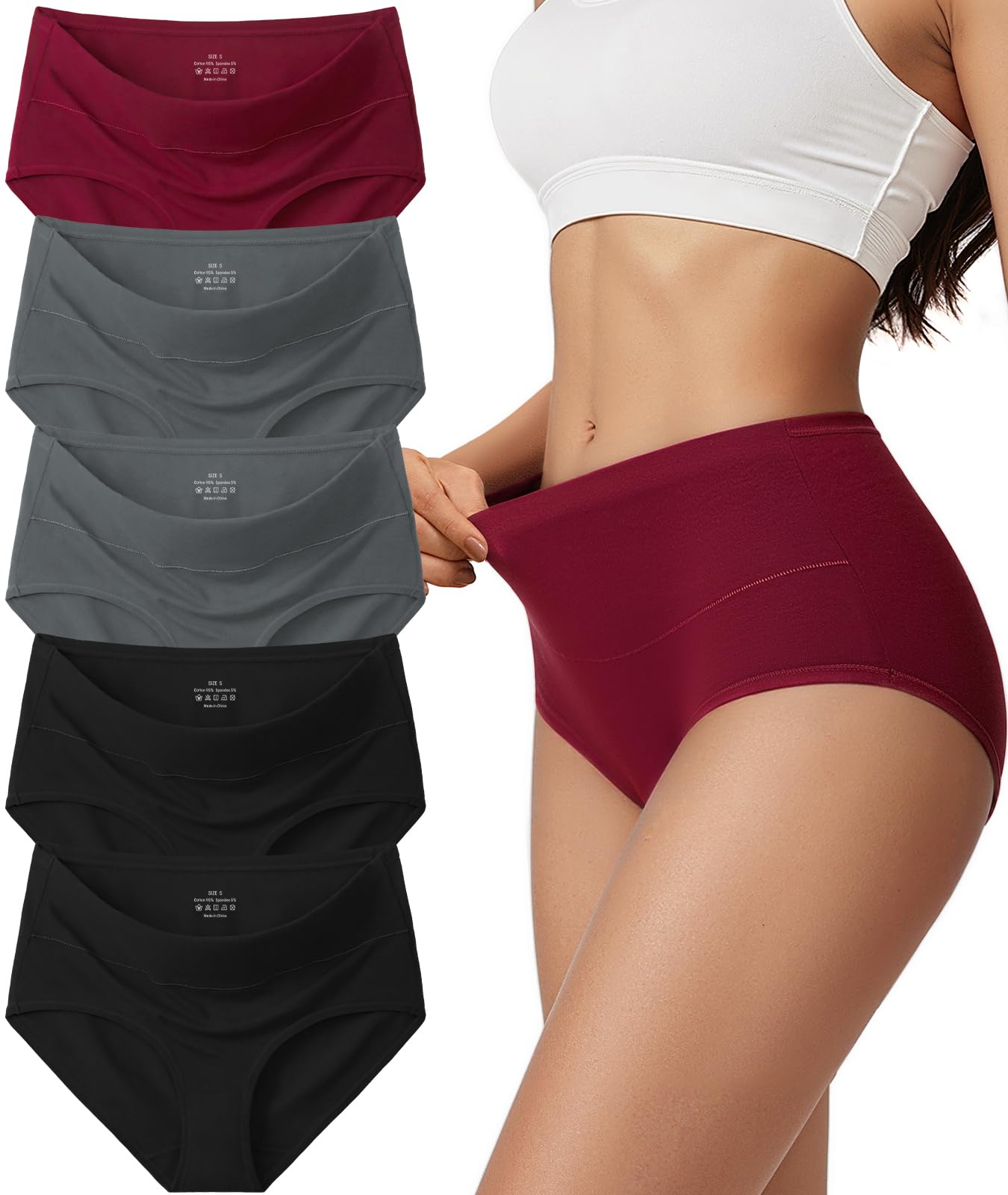 Vevmon Cotton Underwear for Women High Waisted Full Coverage Briefs Soft Ladies Panties 5 Pack