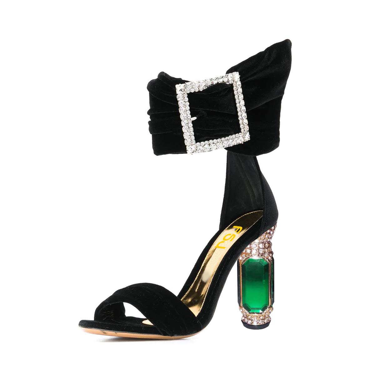 FSJ Women Open Toe Stylish Sandals Ankle Strap Chunky Block High Thick Heels Wedding Party Ballroom Shoes Size 4-15 US