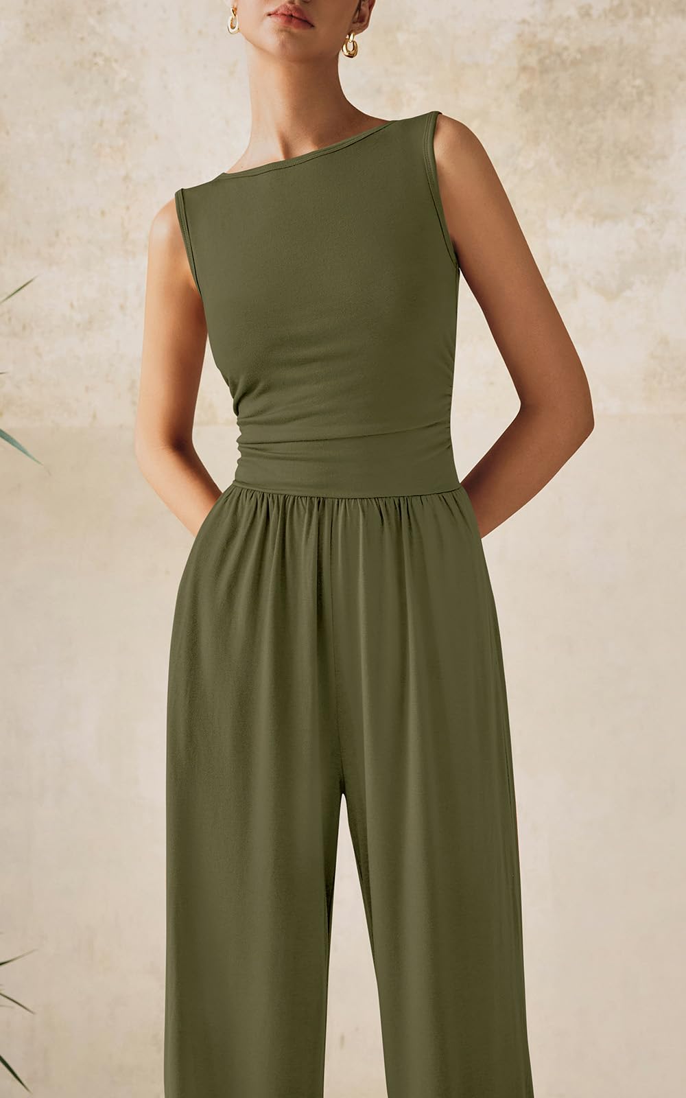 PRETTYGARDEN One Piece Jumpsuits for Women Dressy Casual Sleeveless Crewneck Wide Leg Rompers Jumpers Vacation Summer Outfits