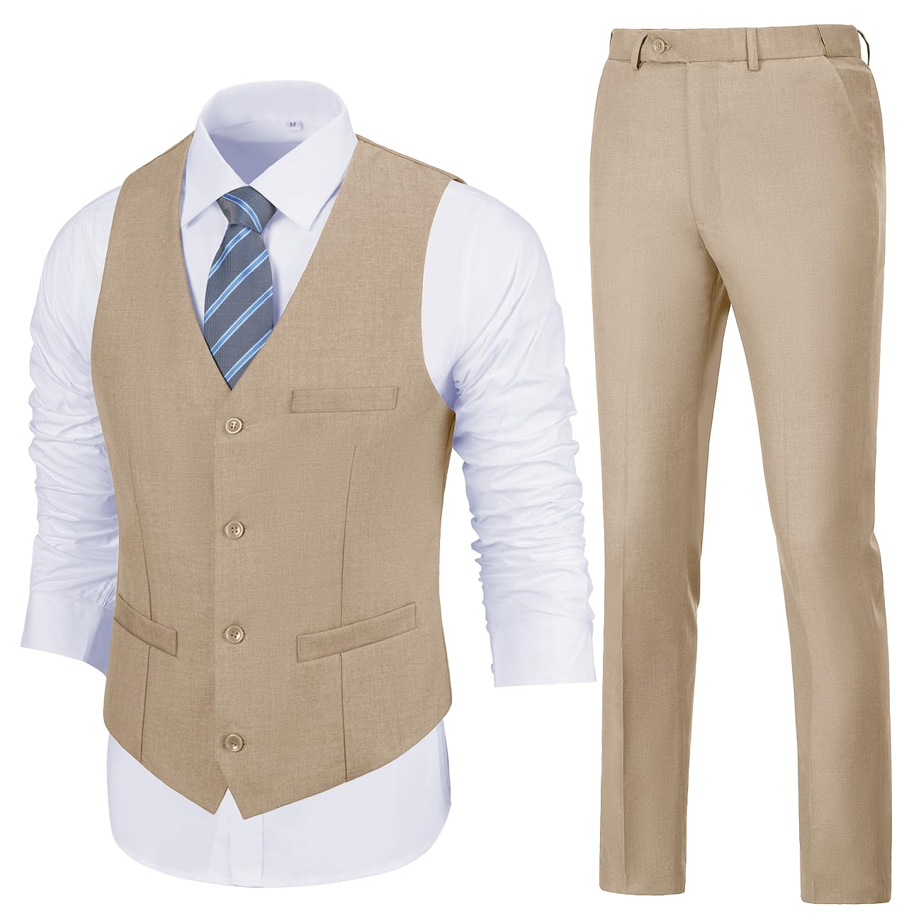 Mens Slim Fit 2 Piece Suit Set V-Neck Solid Dress Suit Vest Pants Wedding Prom Tuxedo for Men