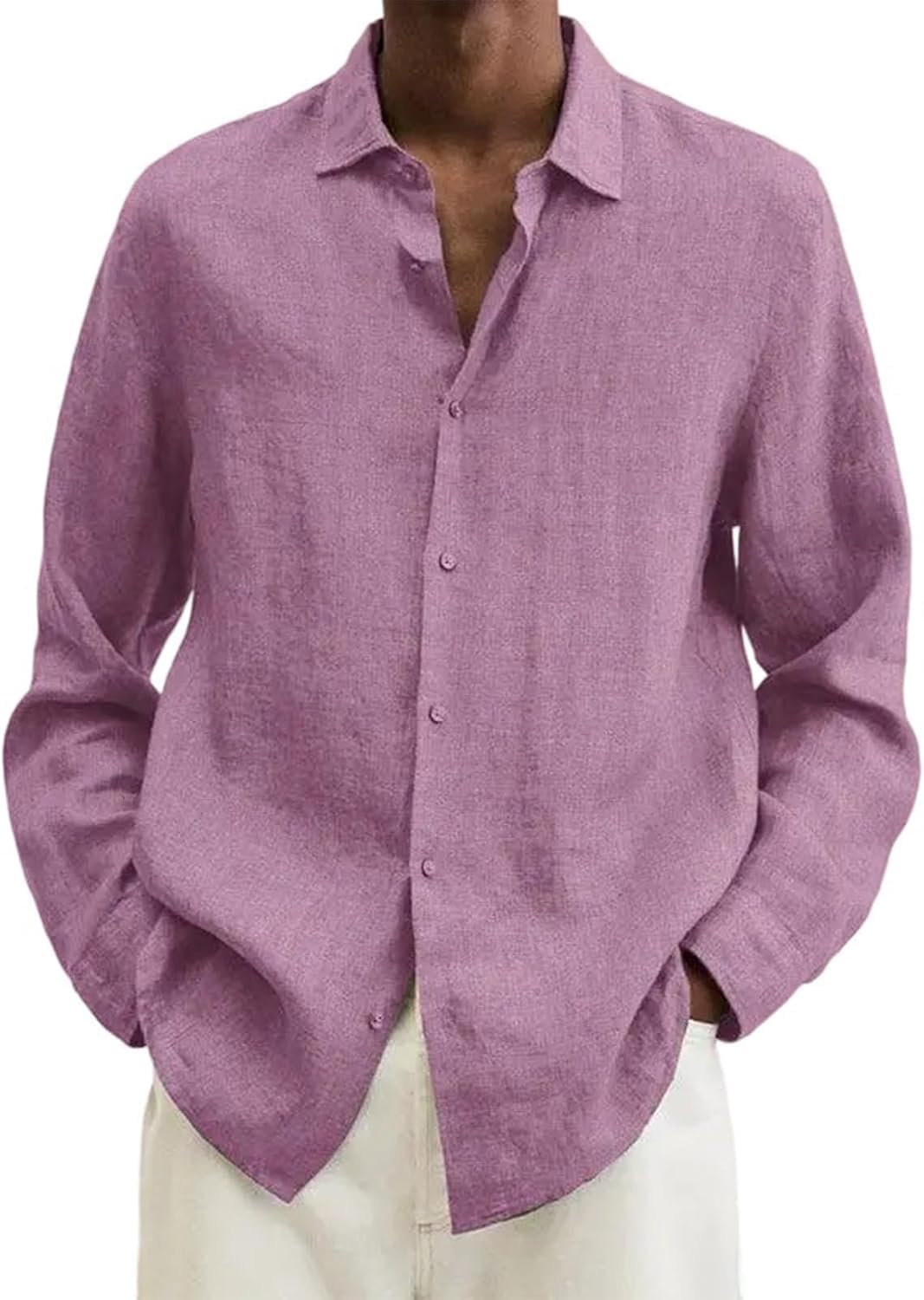 Cotton Linen Shirts for Men Button Down Casual Loose Fit Long Sleeve Summer Beach Shirts Vacation Tops