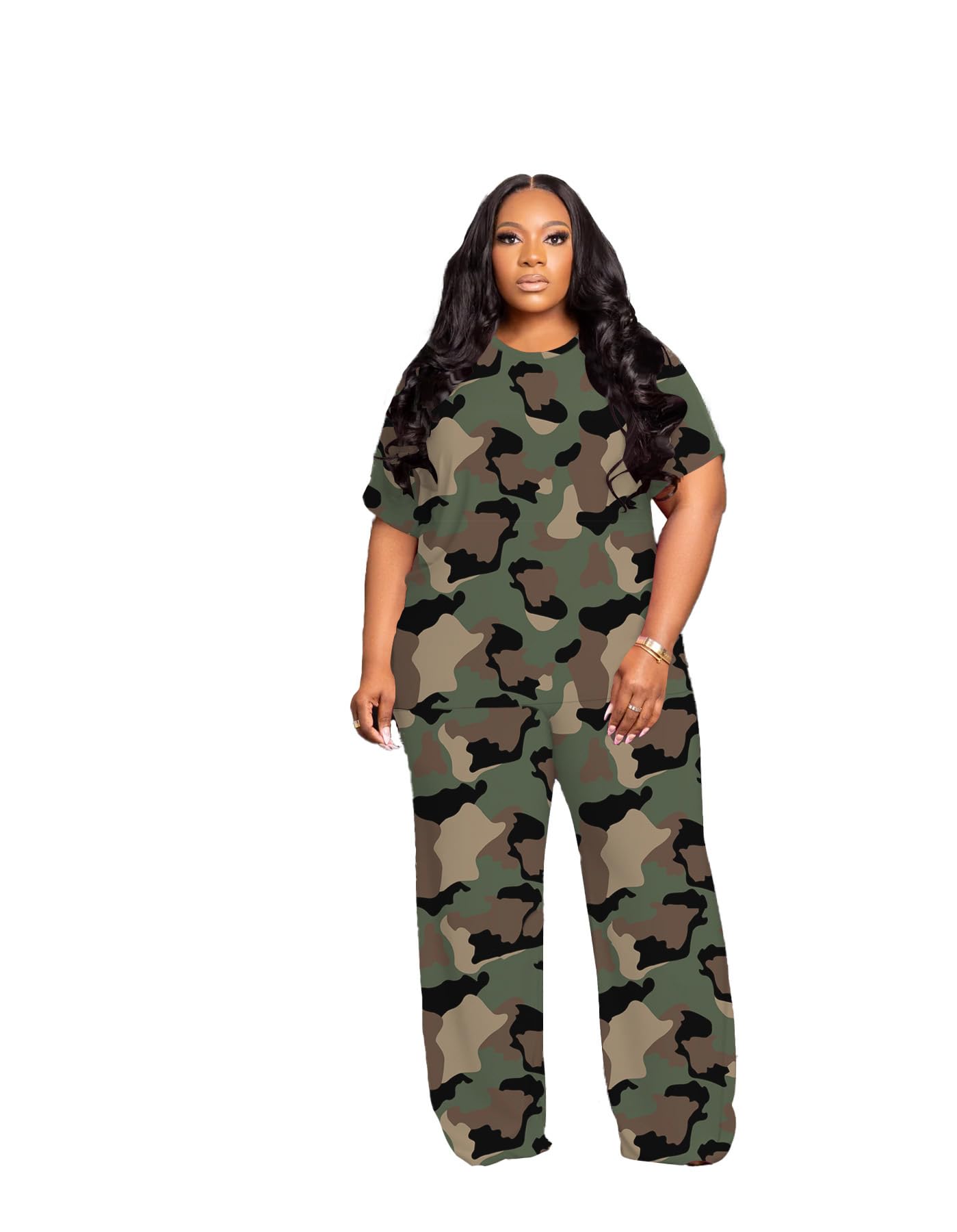 Tycorwd Women's Plus Size Two Piece Outfits Sweatsuits Sets Casual Short Sleeve Tops Loose Wide Leg Pants Tracksuit Sets