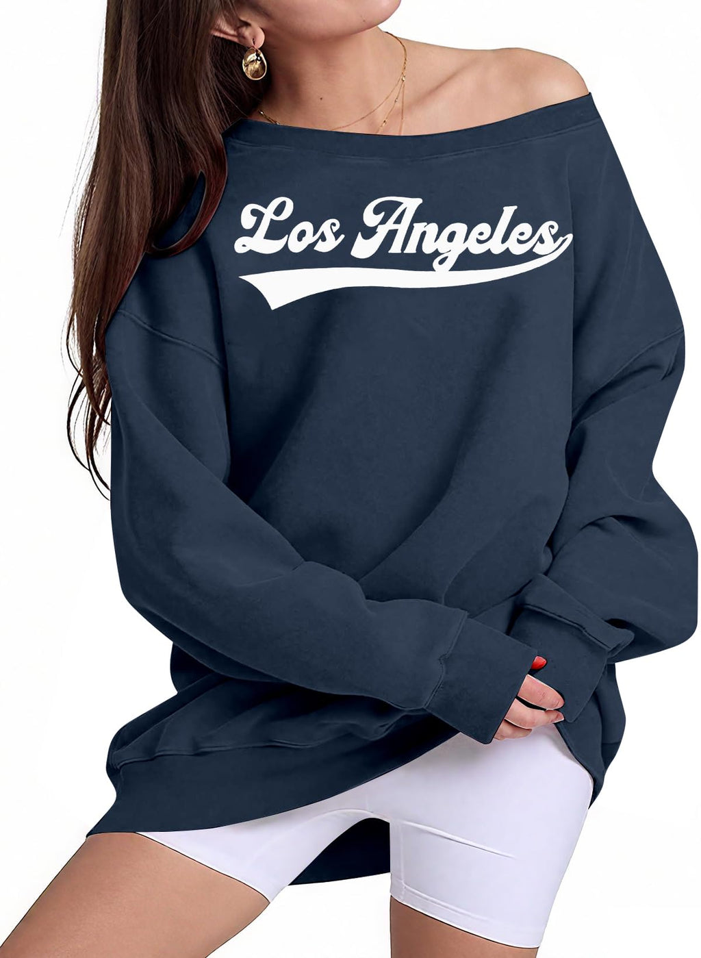 FASHGL Women's Off The Shoulder Sweatshirts Tops Oversized Sweatshirt Streetwear Y2K Jersey Number Graphic Long Sleeve