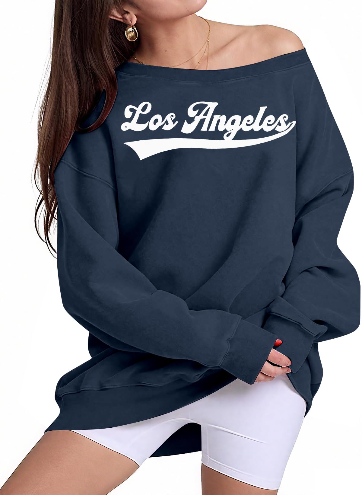 FASHGL Women's Off The Shoulder Sweatshirts Tops Oversized Sweatshirt Streetwear Y2K Jersey Number Graphic Long Sleeve