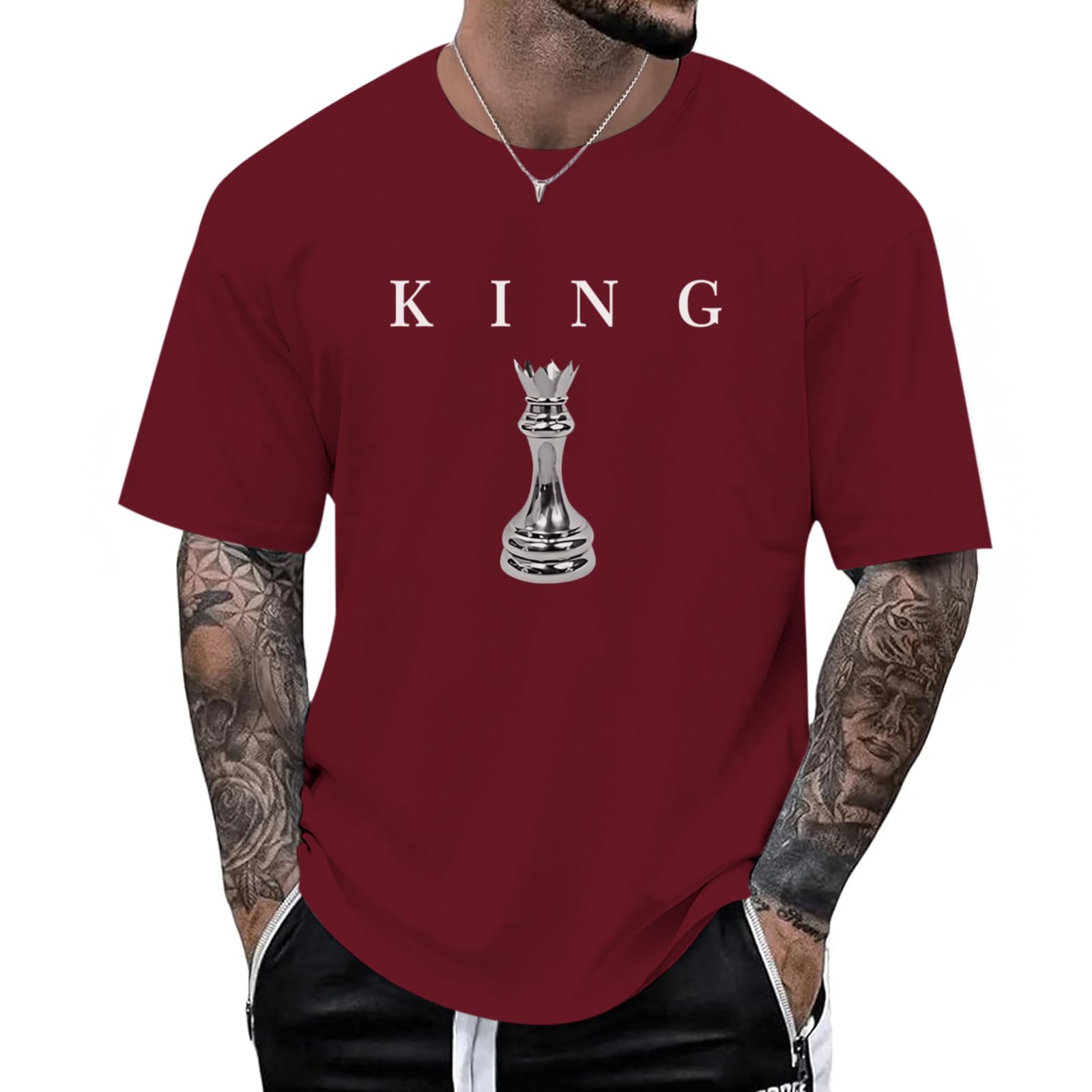 Kelxjia Men's King Chess Shirt Graphic Tees Designer Printed T Shirts for Men Urban Letter T-Shirt Streetwear