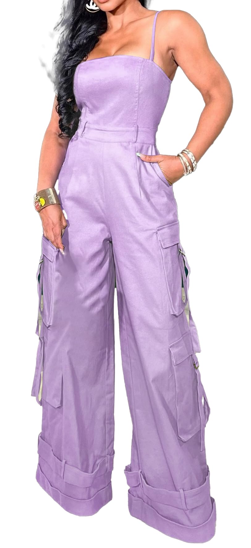 BOKITECAO Womens Cargo Jumpsuit Sexy One Piece Outfit Wide Leg Romper Multi Pockets Overalls