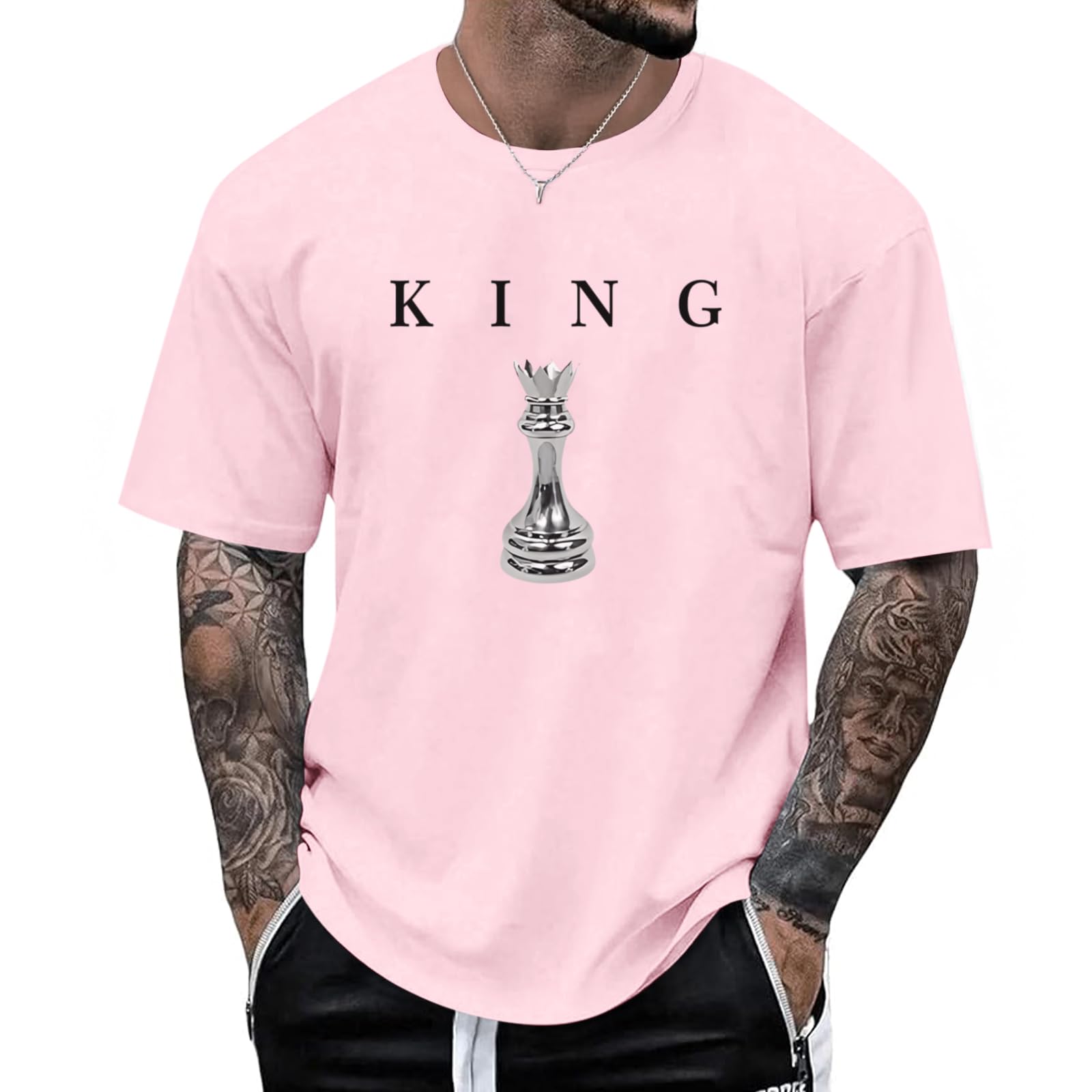 Kelxjia Men's King Chess Shirt Graphic Tees Designer Printed T Shirts for Men Urban Letter T-Shirt Streetwear