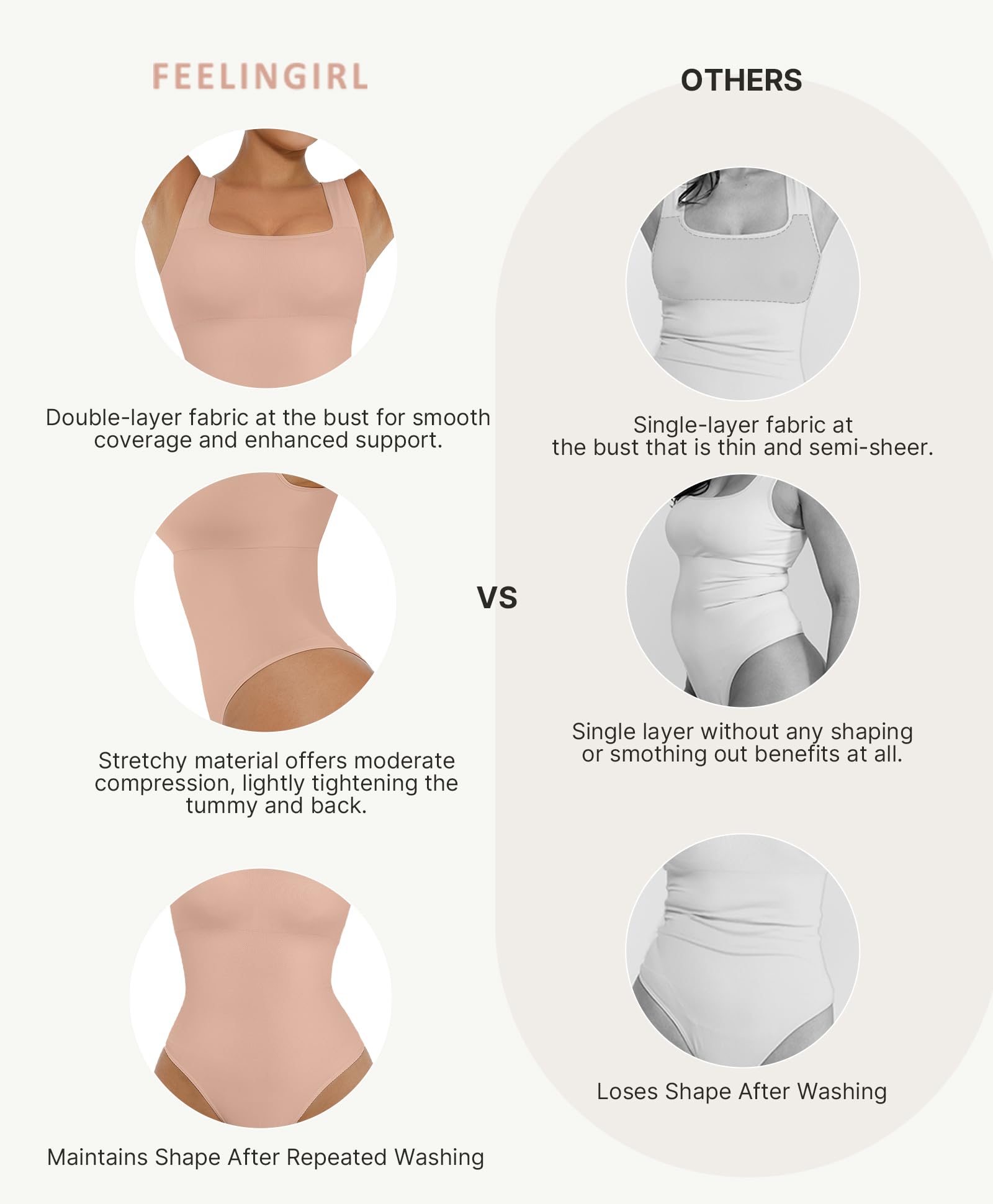 FeelinGirl Bodysuits for Women Seamless Square Neck Tummy Control Compression Thong Shapewear Bodysuit Tank Tops Bodysuit