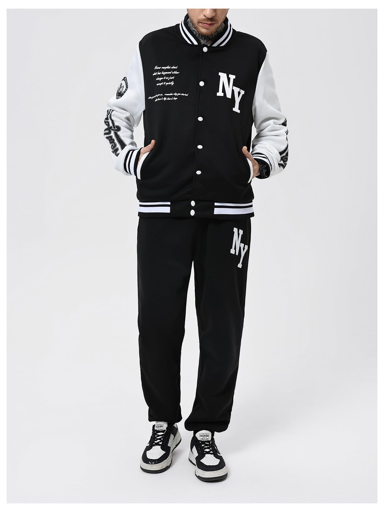 SOLY HUX Men's Varsity Jacket Color Block Letter Graphic Long Sleeve Baseball Jacket Bomber Coat