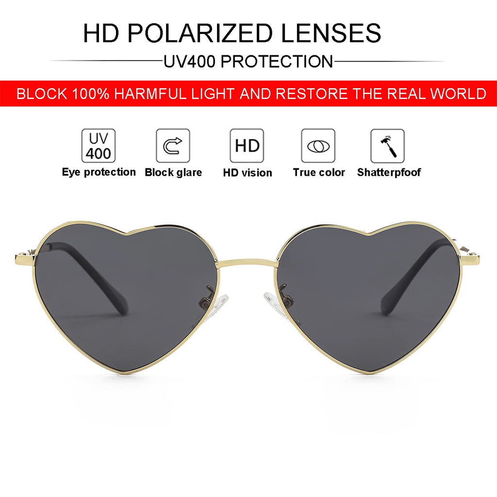 JOVAKIT Polarized Heart Sunglasses for Women Fashion Lovely Style Metal Frame UV400 Protection Lens