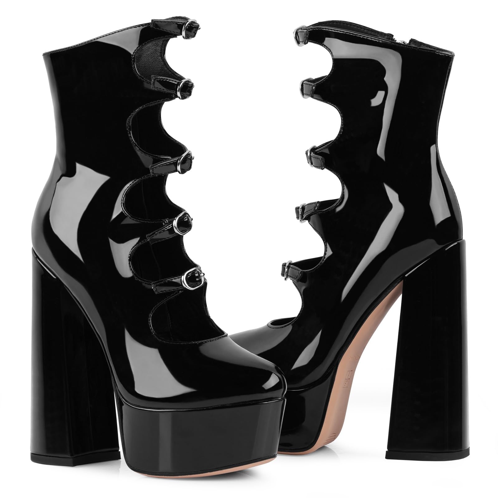 FancyQueen Platform Boots for Women, Chunky Platform Heels Goth Boots, Side Zipper Block Heels