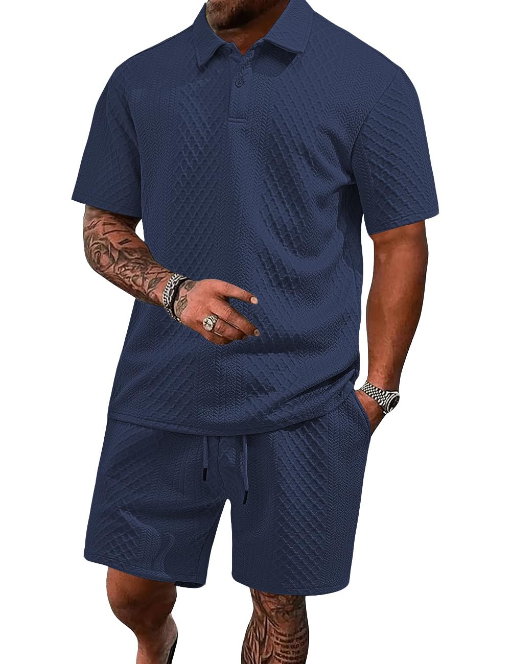 LINENNMAIN Men's 2 Pieces Outfits Casual Polo Shirt and Shorts Set Collar Athletic Jogging Summer Tracksuit
