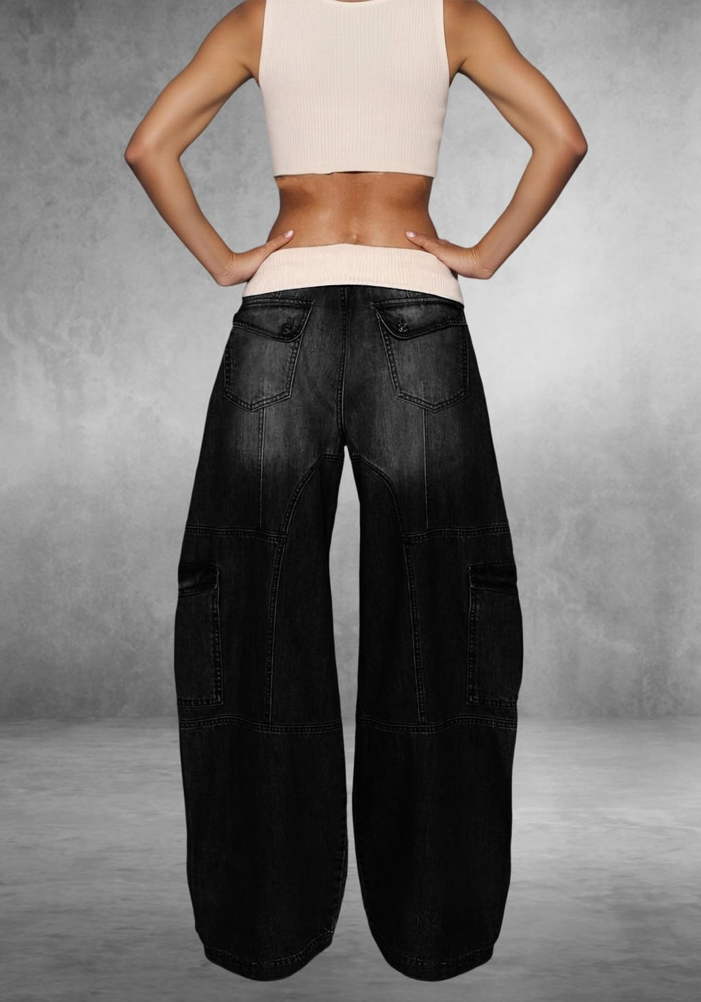 Unybwonn Women Baggy Cargo Jeans High Waist Patchwork Trendy Vintage Denim Pants Wide Leg Distressed Jeans with Pockets