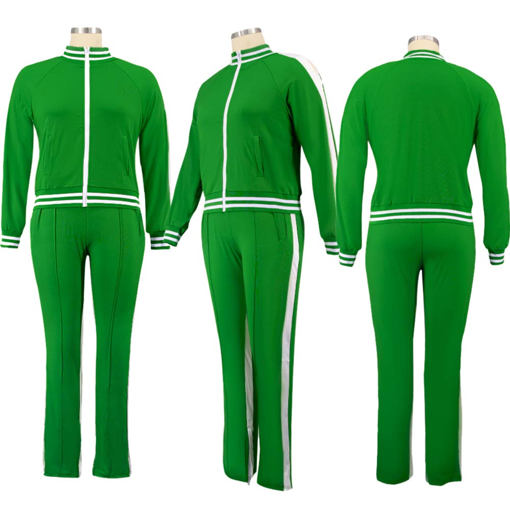 Ophestin Womens Plus Size 2 Piece Tracksuits Outfit Long Sleeve Jacket Skinny Sweatpants Set