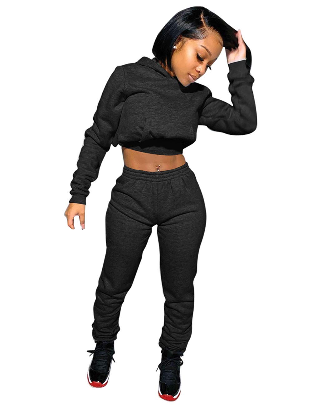 Women's 2 Piece Sweatsuit Set Long Sleeve Jogger Tracksuit Outfits 2025 Casual Crop Hoodie and Pants Matching Sets