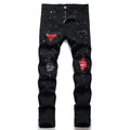 OIIIO Men's Patch Ripped Stretch Regular Fit Jean