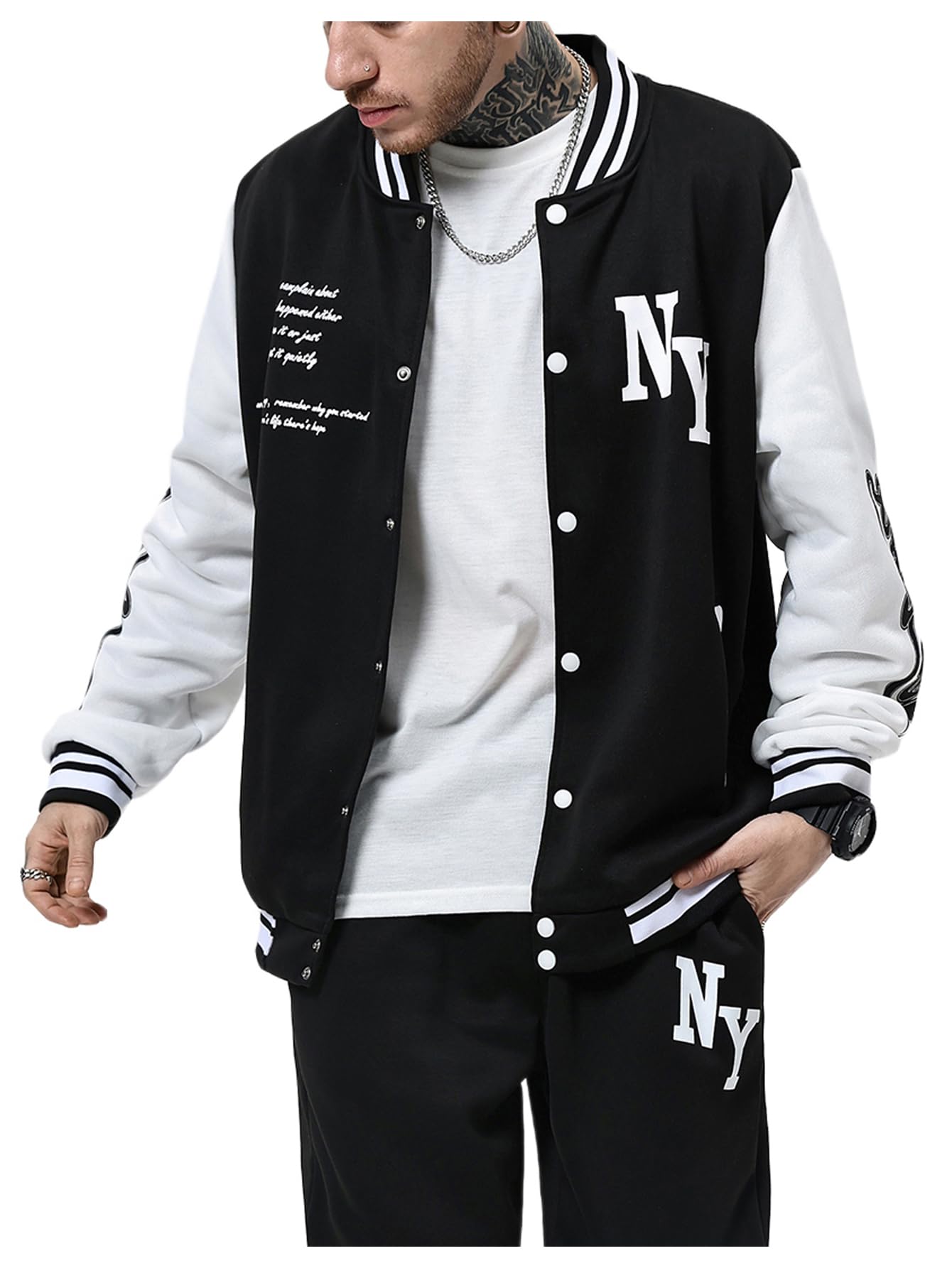 SOLY HUX Men's Varsity Jacket Color Block Letter Graphic Long Sleeve Baseball Jacket Bomber Coat