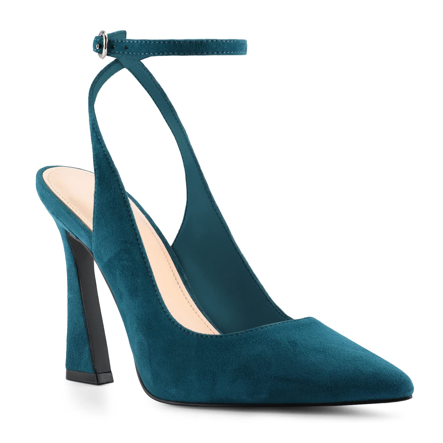 Reoplty Womens Closed Toe Ankle Strap Heels Pointed Toe Pumps Shoes Slingback High Heel Wedding Dress Shoes