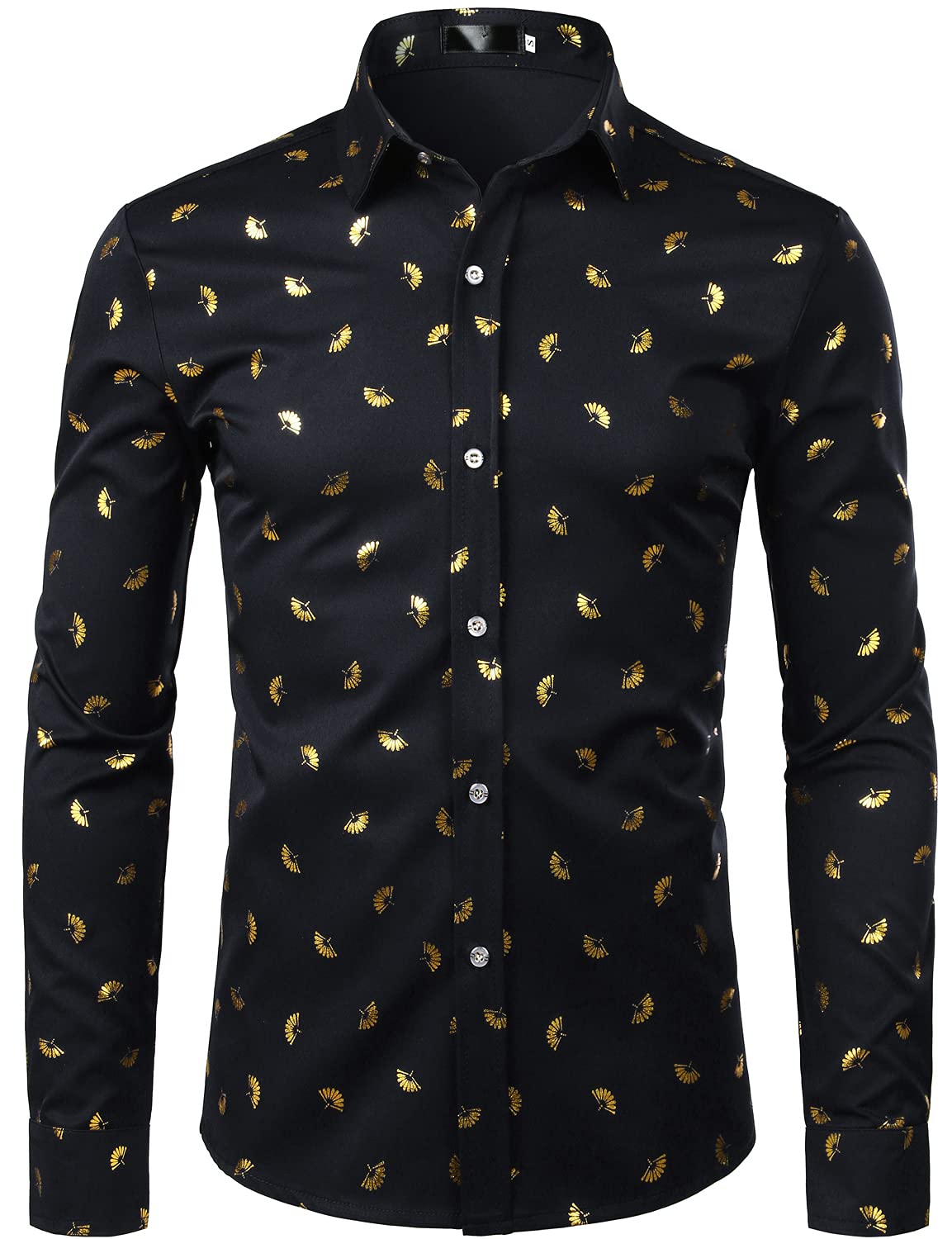 ZEROYAA Mens Hipster Printed Slim Fit Long Sleeve Button Up Party Dress Shirts