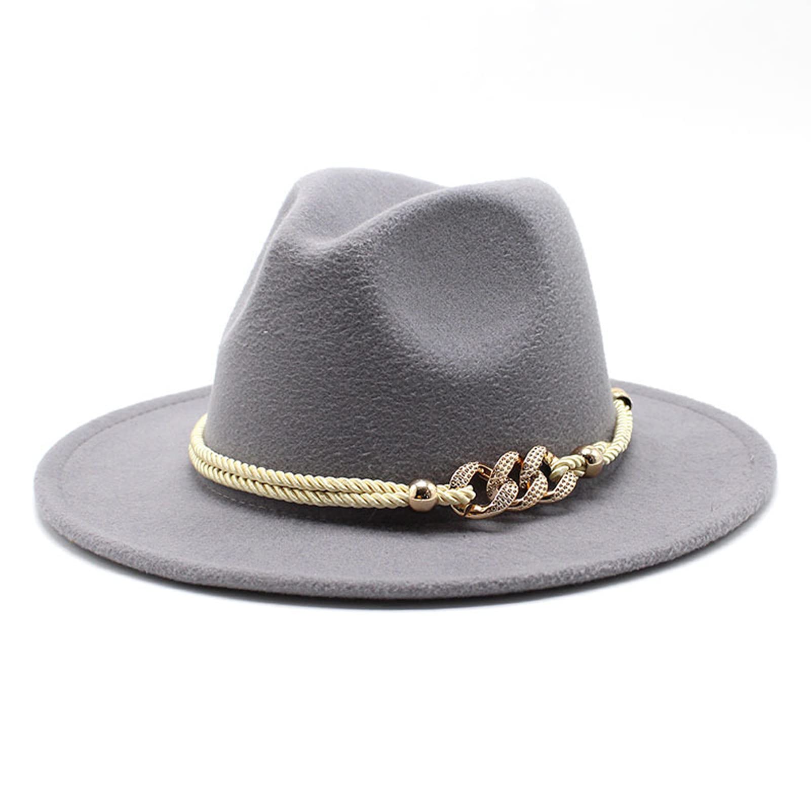 Gossifan Lady Fashion Wide Brim Felt Fedora Panama Hat with Ring Belt