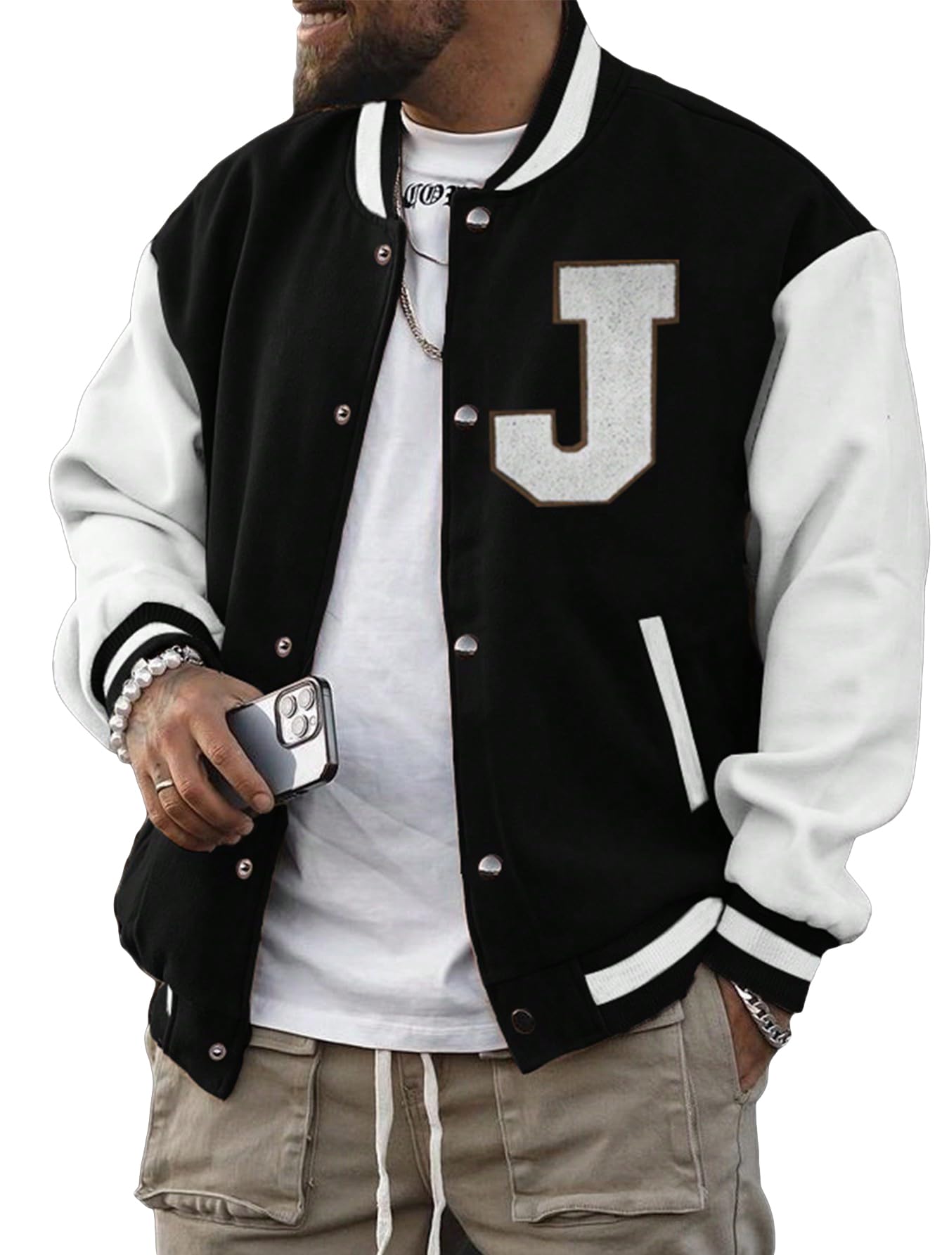 SOLY HUX Men's Varsity Jacket Color Block Letter Graphic Long Sleeve Baseball Jacket Bomber Coat