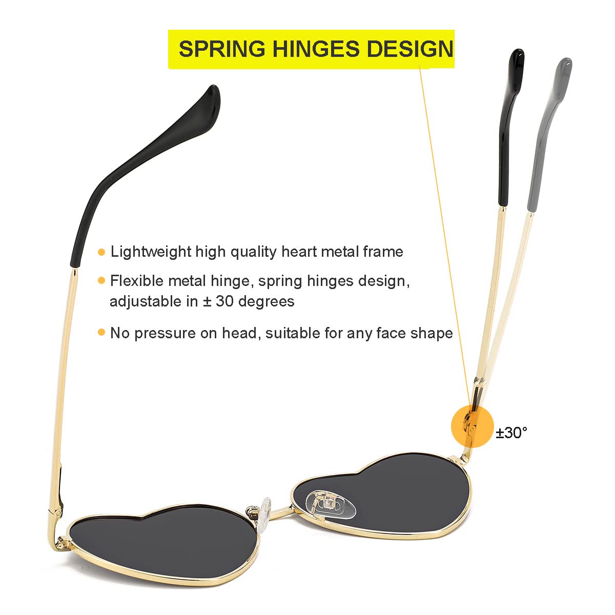 JOVAKIT Polarized Heart Sunglasses for Women Fashion Lovely Style Metal Frame UV400 Protection Lens