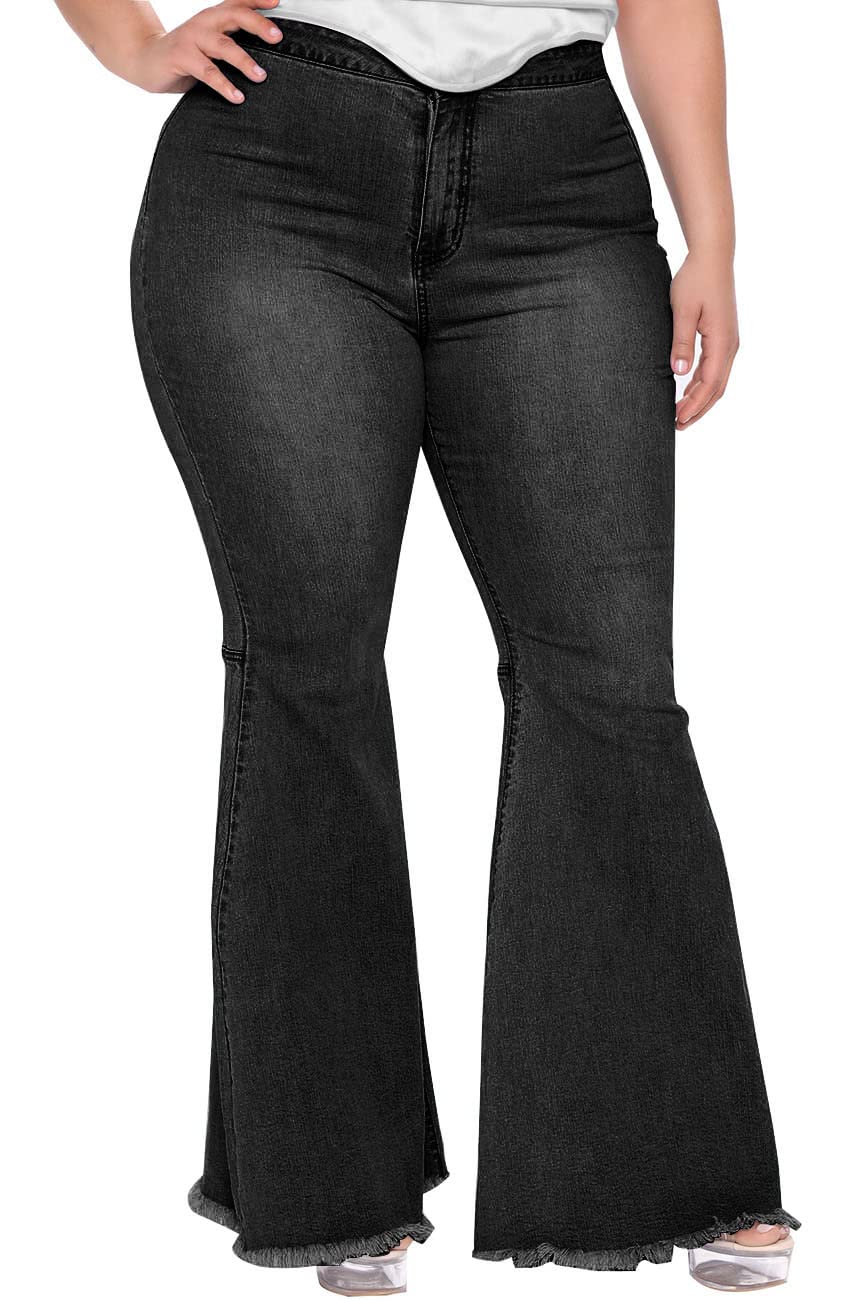 BessCops Plus Size Bell Bottom Jeans for Women Elastic High Waisted Classic Flared Denim Pants