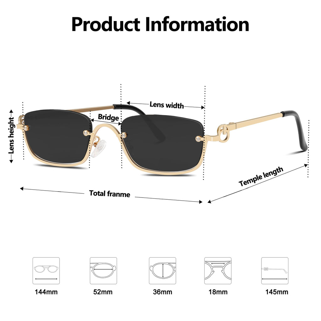 TYA Retro Y2k Sunglasses for Women Men,Trendy Semi-Rimless Sun Glasses Irregular Narrow Gold Sunnies UV400