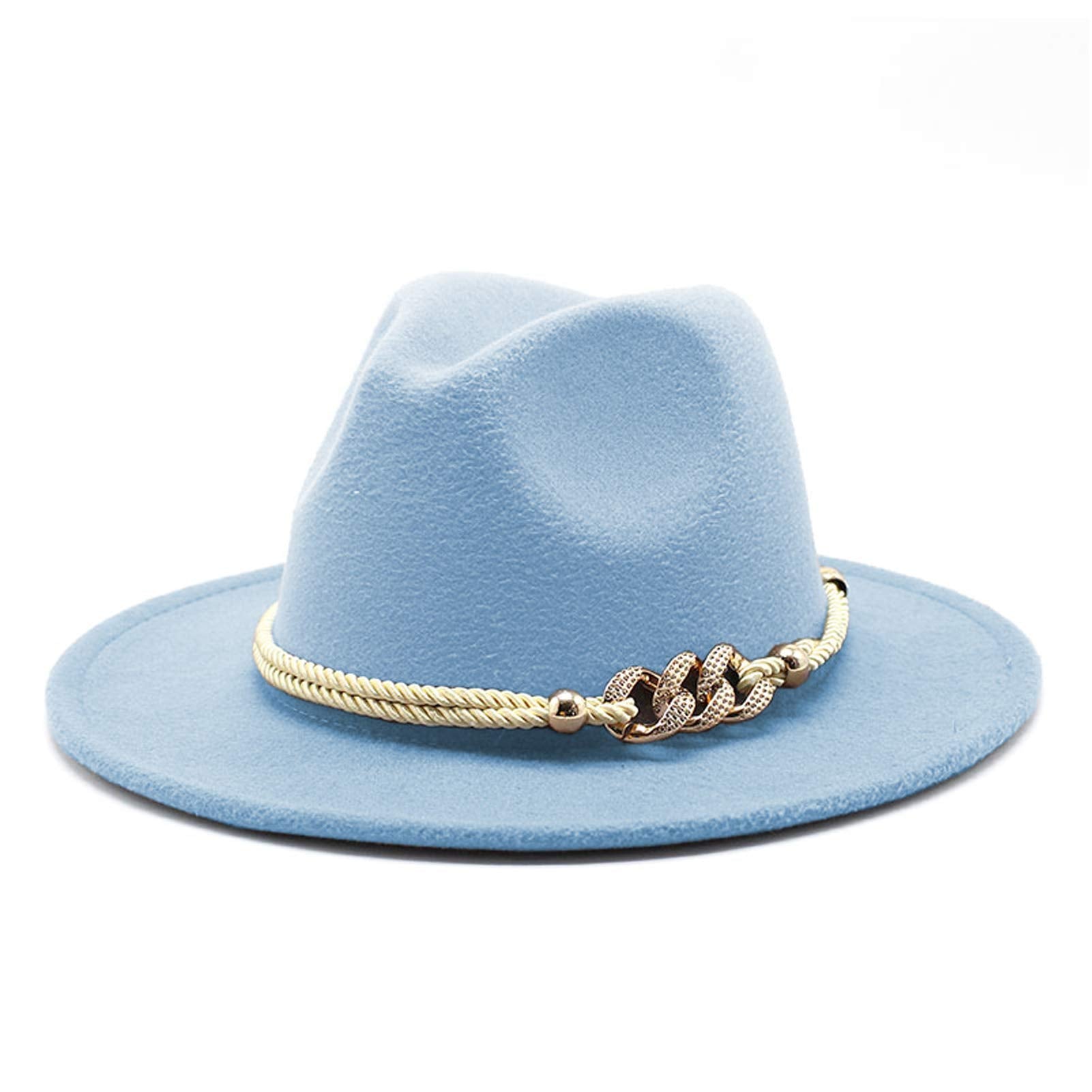 Gossifan Lady Fashion Wide Brim Felt Fedora Panama Hat with Ring Belt