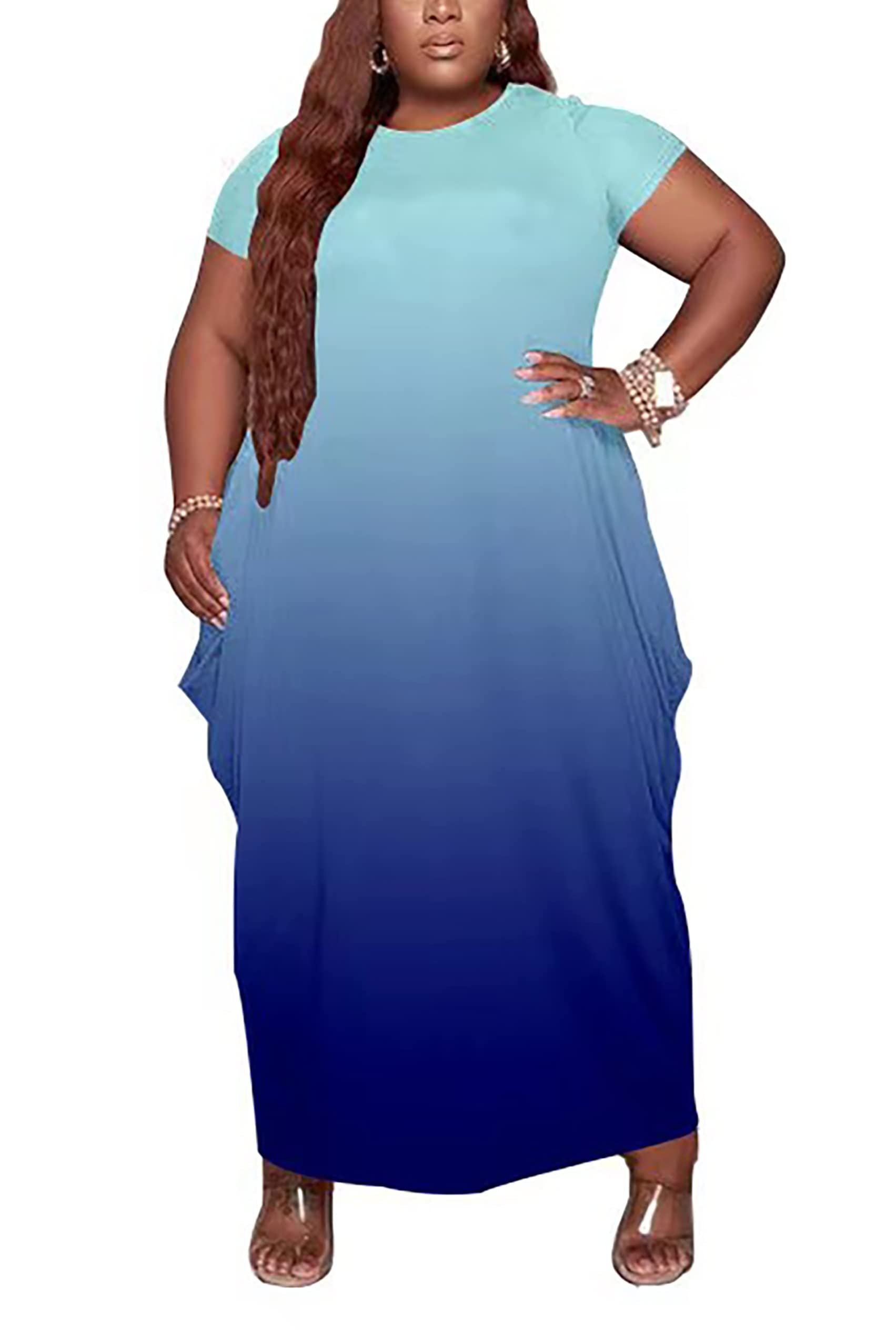 AIIYYQB Women's Summer Plus Size Short Sleeved Long Dress Casual Loose Faith Beach Maxi Dress with Pockets