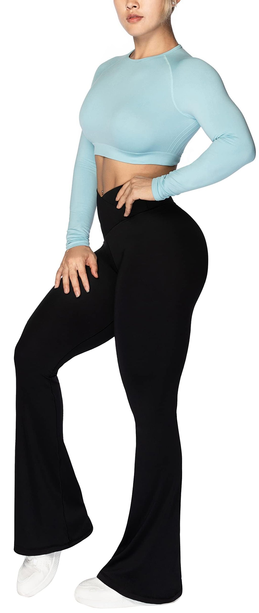 Sunzel Flare Leggings, Crossover Yoga Pants with Tummy Control, High-Waisted and Wide Leg
