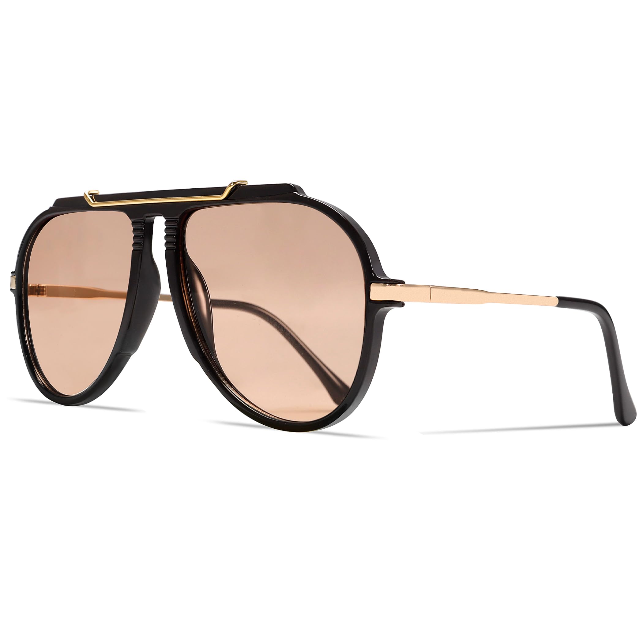 GUVIVI Oversized Aviator Sunglasses for Women Men 2026 70s Retro Gold Metal Sun Glasses Tangle Free Square Aviators